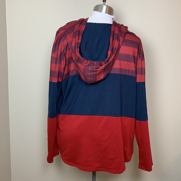 Red and Navy Striped Fall Hoodie 2XL - Picture 2 of 6